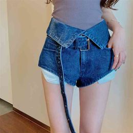 Lapel Waist Retro Fashion High Jeans Shorts Slim Denim Sexy Micro Midi Pants Women Plus Size Female 210601