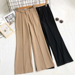 Fitaylor Spring Autumn Office Lady High Waist Straight Suit Pants Women Casual Solid Color Loose Zipper Buttons Wide Leg Pants Q0801