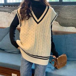Women Oversized Knit Sweater Vest Pullover V-necked Sleeveless Jumper Outwear Fall Winter Clothing Female Causual Stree 210712