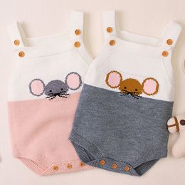 Autumn Winter Kids Baby Girls Boys Sweater Bodysuit Sleeveless Camisole Little Mouse Knit Jumpsuits Clothes 210429