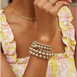 Beaded, Strands 3 PCS/Set 8/5/4mm Stretch Bracelets Gold Balls Silver Colour Fashion Tiny Beads Bohemian Boho Style Retro Jewellery