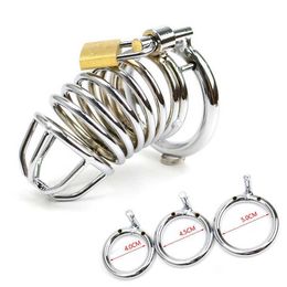 Male Chastity Cage Devices Stainless Steel Cock Cage Male Steel Belt Bird Metal Cage Cock Lock Restraint Ring Sex Toy For Men Y201118