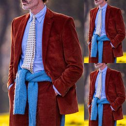 Men's Suits & Blazers Business Men Corduroy Tailor-Made 2 Pieces Coat Pants Slim Fit Tuxedo Jacket Groom Wedding Prom Formal Tailored