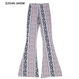 Ethnic Geometric Print Flare Pants Pink Sexy Women Bohemian Tribal African Hippie Bell Leggings Bottom Long Trousers 210429