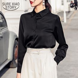 Blusas Mujer De Moda Korean Long Sleeve Tops OL Chiffon Black Blouse Solid Square Collar Ladies Button 8198 50 210510