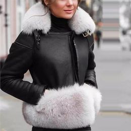 Maylofuer Genuine Sheepskin Leather Jacket Women Real and Natural Fur Coat Slim Full Pelt Fur Coats for Winter 211018