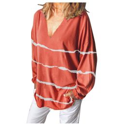 Women's Blouses & Shirts Ladies Casual Loose 2021 Harajuku Oversized Stripe Patchwork Blusas Women Daily Long Sleeve V-Neck Tops