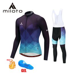 2024 Blue Team Winter Cycling Jersey Set Bicycle Clothing Breathable Men Thermal Fleece Long Sleeve Shirt Bike bib Pants B2