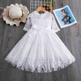 3-8Y Summer Kids Girls Casual Dress Lace Princess Party Dresses Evening Party Dresses Children's Dress Beach Style Clothing Q0716