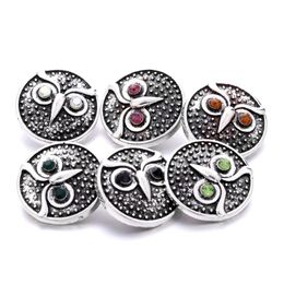 Vintage Silver Colour Snap Button Owl Charms Women Jewellery findings Rhinestone 18mm Metal Snaps Buttons DIY Bracelet jewellery wholesale