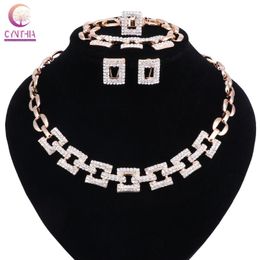 Earrings & Necklace Women Shining Crystal Rhinestone Bridal Jewelry Set African Wedding Bracelet Ring Gift 2 Colors