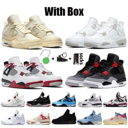 -Nike Air Jordan 4 Retro Off White Jordan 4 4s Jumpman Stock x Travis Scott Mit Box Frauen Damen Basketballschuhe Trainer Sneakers