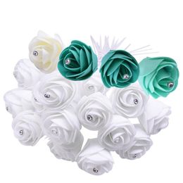 foam heads Canada - Decorative Flowers & Wreaths 20pcs 5cm Head Crystal Foam Rose Artificial White Beige Teal Roses Wedding Floral Decoration For Home Decor DIY