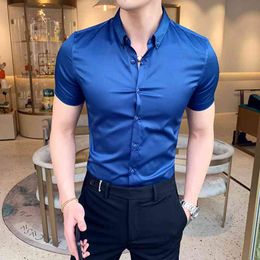 High Quality Men shirt Short Sleeve Solid Colour Social Casual Slim Fit Dress Shirts Camisa Masculina Mens Club camisas Clothes 210527