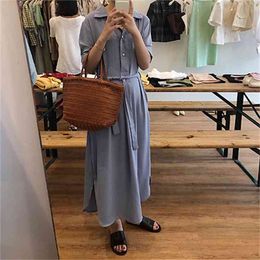 South Korea chic summer French retro design sense of long loose and thin shirt dress women dresses for women 210522