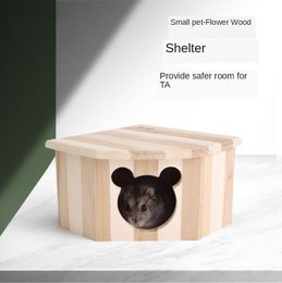 golden landscaping Australia - Small Animal Supplies Solid Wood Hamster Shelter Dwarf Rat House Cage Landscaping Pet Cabin Golden Bear Nest