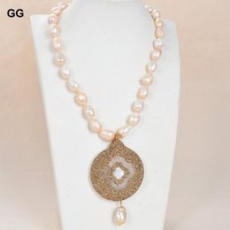 -Collane pendenti Guaiguai Gioielli Guaiguai Natural Acqua dolce Rosa Keshi Baroque Pearl Golden CZ Shell Collana per le donne