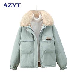 AZYT Winter Fur Collar Parkas Women Casaco Feminino Lambswool Thicken Warm Winter Jacket Female Korean Loose Cotton Coat 211130