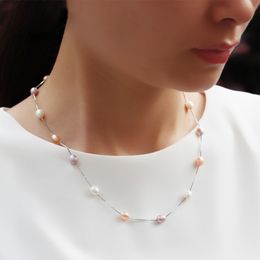 Beautiful 925 Sterling Silver Women,Wedding Boho Natural Freshwater Pearl Necklace Engagement Gift
