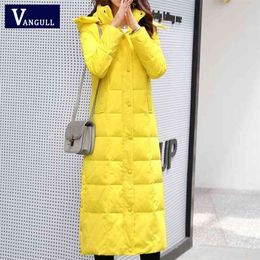 Vangull 4XL White Duck Down Jacket Women Thick Long Winter Coat Hooded Korean Female Puffer Doudoune Femme 210923