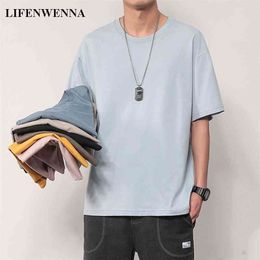 M-4XL Summer Short Sleeve Mens T Shirt New Fashion Basic Solid O-Neck T Shirt Men Casual Cotton Soft Touch Top Tee Shirt Homme 210324