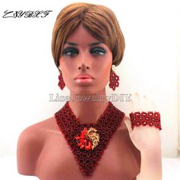 Earrings & Necklace Fashion Garnet Wedding African Beads Jewelry Set Women Costume Bride L1049