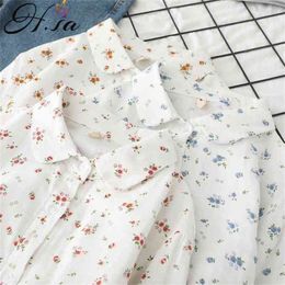 HSA Women Rose Floral Print Chiffon Blouse Long Sleeve Casual Oversize Shirt Women's Korean Style Tops Feminina Blusa 210430