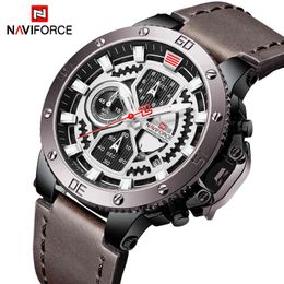 NAVIFORCE Luxury Brand Men's Fashion Sport Watch Men Leather Chronograph Quartz Wristwatch Automatic Date Male Relogio Masculino 210517