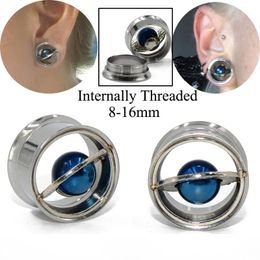 Other Dreamlee Pair Planet Screw Fit Ear Plug Flesh Tunnel Stainless Steel Expander Gauges Piercing Studs Earrings Hollow Jewelry