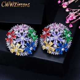 Beautiful Geometric Round CZ Zirconia Flower Shape Big Multi Colour Earring Women 925 Sterling Silver Jewellery CZ148 210714