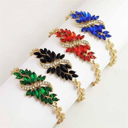 s shaped chain link UK - Chain Link Bracelets For Women Red Green Blue Black Crystal Rhinestone S-shaped Resin Flower Fashion Girl Gift Jewelry Wholesale Link,