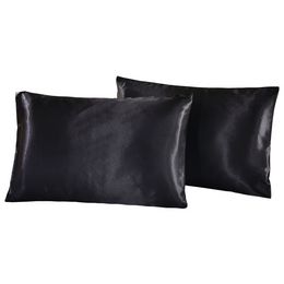 1PC Pillow Case Satin Solid Color Silk Pillowcase Pillow shams Twin Queen Cal-King5 Silk Satin Pillowcase