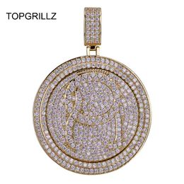 TOPGRILLZ QC Spinner Letter Pendant Necklace Iced Out Hip Hop/Punk Gold Silver Colour Chains For Men CZ Charms Jewellery Gift X0509