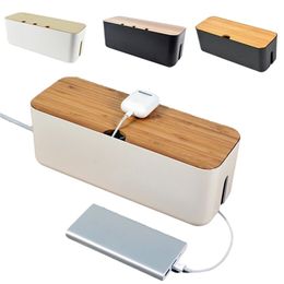 Cable Organizer Wooden Power Strip Storage Box Charger Socket Management Holder Dustproof Cover Network Line Bin 210922