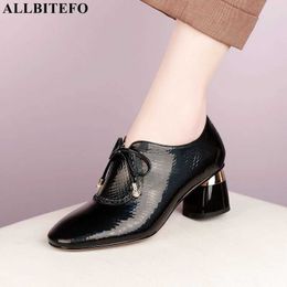 ALLBITEFO genuine leather+Snake skin square toe thick heels party women shoes women heels shoes high heel shoes size:34-41 210611