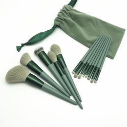 Makeup brushes set-The Matcha green 13pcs cosmestic brushes-foundation&powder&blush fiber beauty pens-make up tool for girls