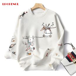 Harajuku Fashion Stitch-embroidered Long-Sleeved O- Neck Breathable Hoodie Top Casual Sweatshirt Women Spring Autumn 210809