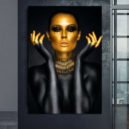 Black Gold Woman Decoration Paintings Wall Art Pictures On Canvas Cuadros Posters Room Decor Modern Decorative Prints No Frame