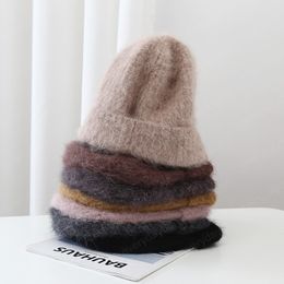 winter caps soft High content Angora rabbit hair warm knitting leisure lady Skullies Beanies cap men women cool hat