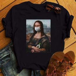 Mona Lisa Mask Harajuku Aesthetic T Shirt Women 90s Vintage Fashion Top Tees Female Ullzang Funny T-shirt