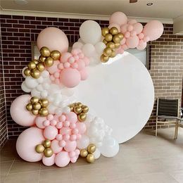-135 pcs Macaron Pink Metallic Gold Marfim White Balloon Garland Kit de arco para festa de bebê Festa de vinhos Festa de aniversário decorações de casamento X0726