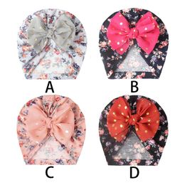 A938 Europe Fashion Infant Baby Florals Hat Dots Bowknot Headwear Cap Child Toddler Kids Beanies Turban Hats Children Accessories 4 Colors