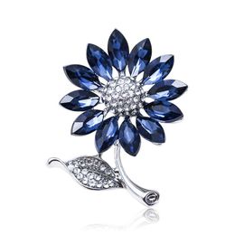 Pins, Brooches Crystal Blue Diamond Brooch Ink Alloy Rose Jin Bai K Supply Factory Direct Sale Spot