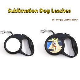 Sublimation Retractable Dog Leashes Blanks White lead Pets Cats Puppy Leash Automatic Retracted Black Dogdy Collars Walking Lead for Small and Medium Pet 3 Meters