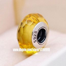 2pcs 925 Sterling Silver Golden Fascinating Faceted Murano Glass Beads Fit Pandora Chamilia Jewelry Charm Bracelets & Necklace