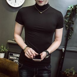 High collar T-shirt autumn fashion men's slim T-shirt high quality men's solid Colour tight pullover men's sports fitness t-shirt Y0323