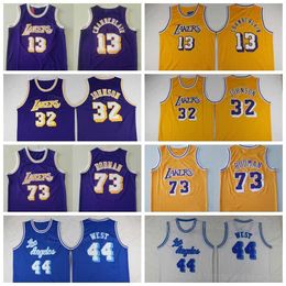 Men Retro Basketball Dennis Rodman Jersey 73 Vintage Wilt Chamberlain 13 Johnson 32 Jerry West 44 Yellow Purple Blue White Stitched