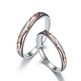 wedding ring solid gold UK - Wedding Rings Trendy Solid Stainless Steel Rose Gold Color Lover Ring For Women Men Couple Antler Style Jewelry Gift