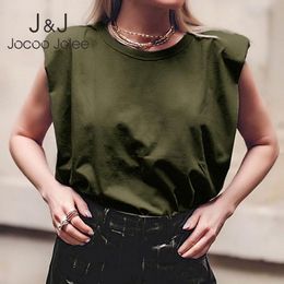 Jocoo Jolee Casual Solid O Neck Chic Blouse Women Elegant Summer Sleeveless Tops Sexy Office Lady Shirt Vintage Simple Blouses 210518