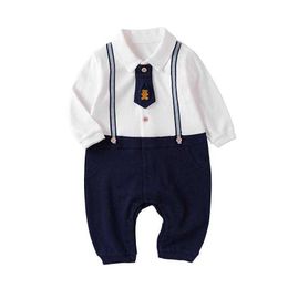 Baby Boys Rompers born Boy Gentleman Clothing Children Baptism Birthday Clothes Infant Long Sleeve Jumpsuit + Necktie 210615